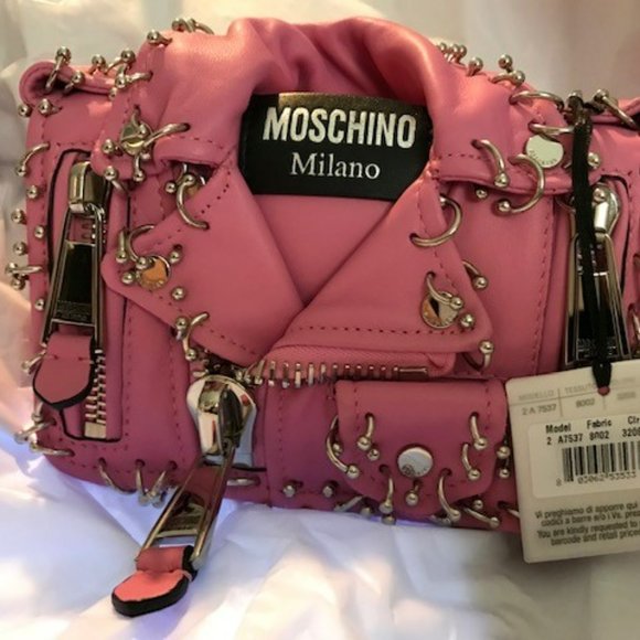 Moschino Couture Women's Leather Biker Bag - Fuchsia Pink w/ Piercings - Picture 5 of 16